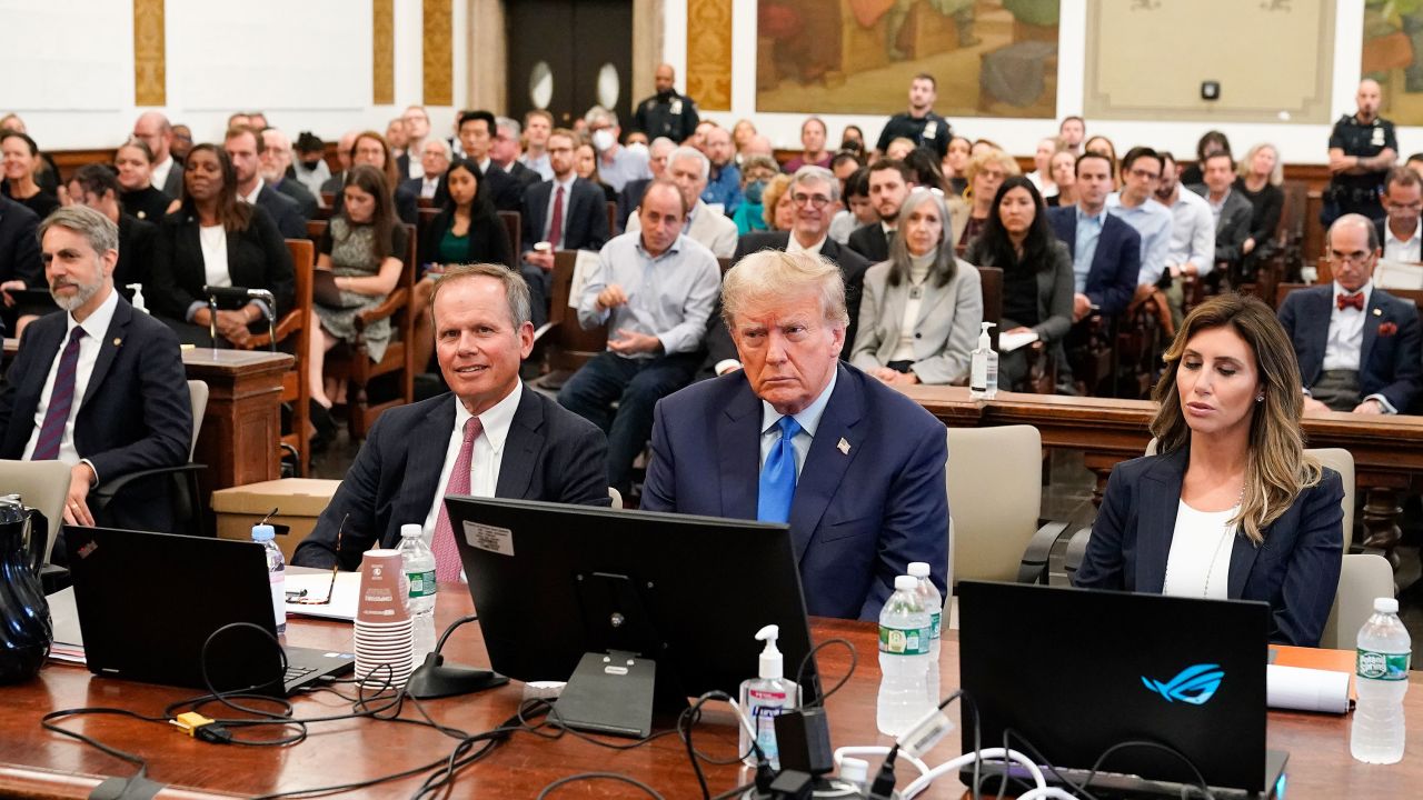 Former President Donald Trump sits in a courtroom at the New York Supreme Court on Monday, October 2.